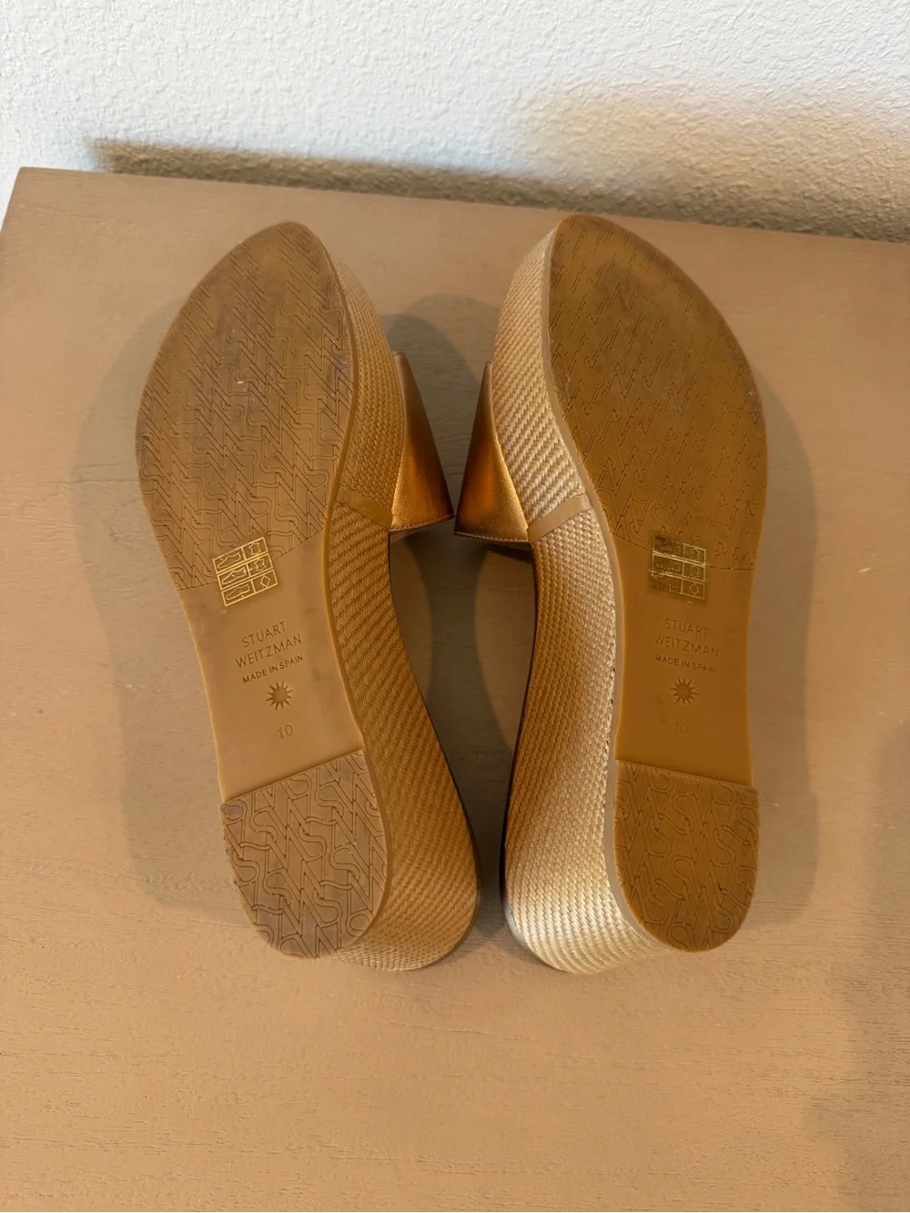 Stuart Weitzman Gold Wedge Slide Sandals - Picture 6 of 6